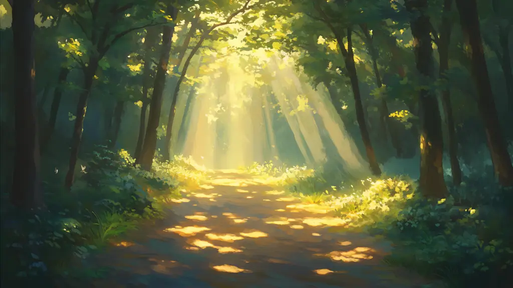 Sunlight filtering through trees on a path
