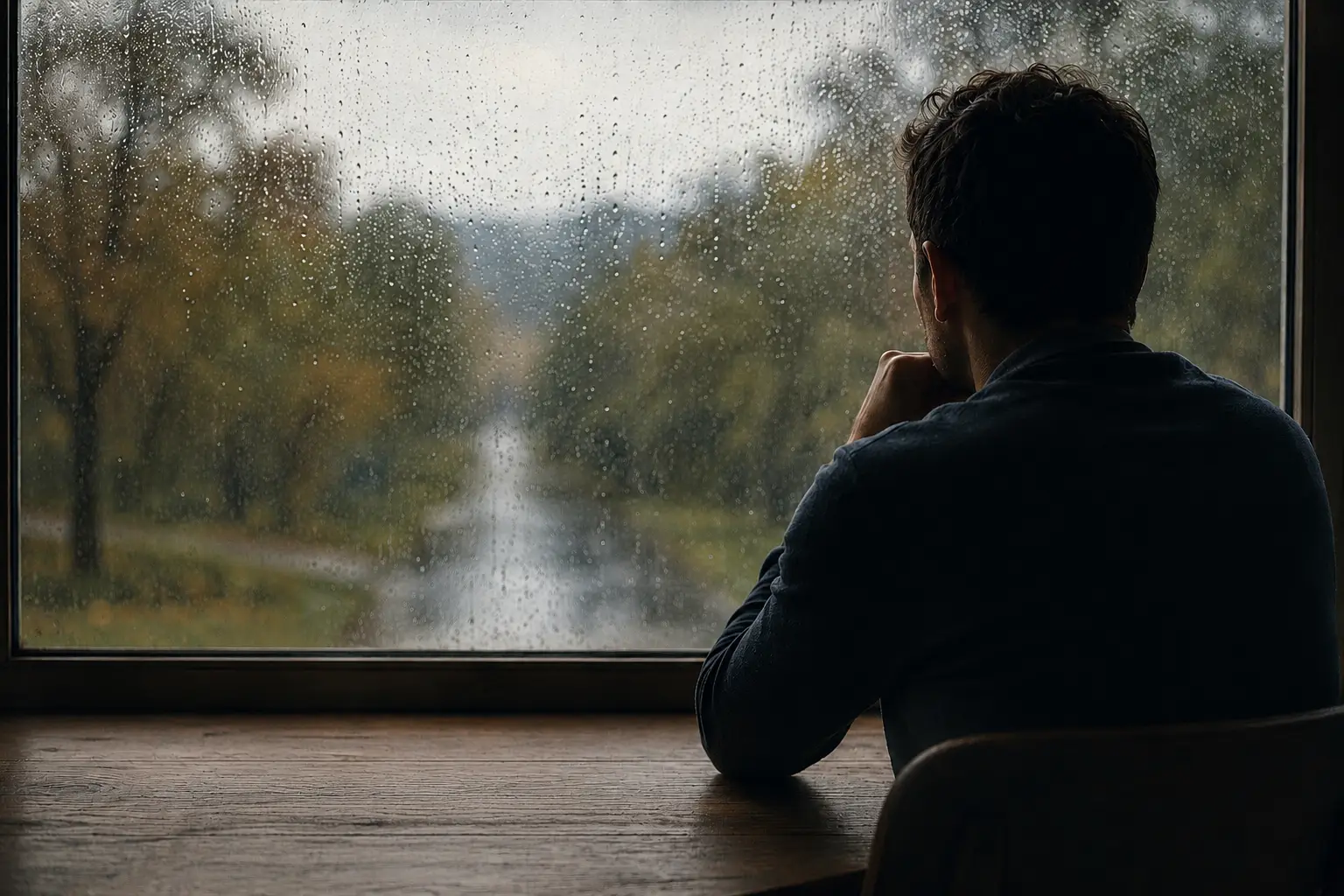 Person sitting quietly in reflection near a window, symbolizing awareness of emotional patterns and the process of personal growth and change.