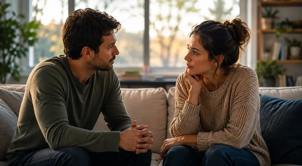 Couple having a difficult conversation they have been putting off
