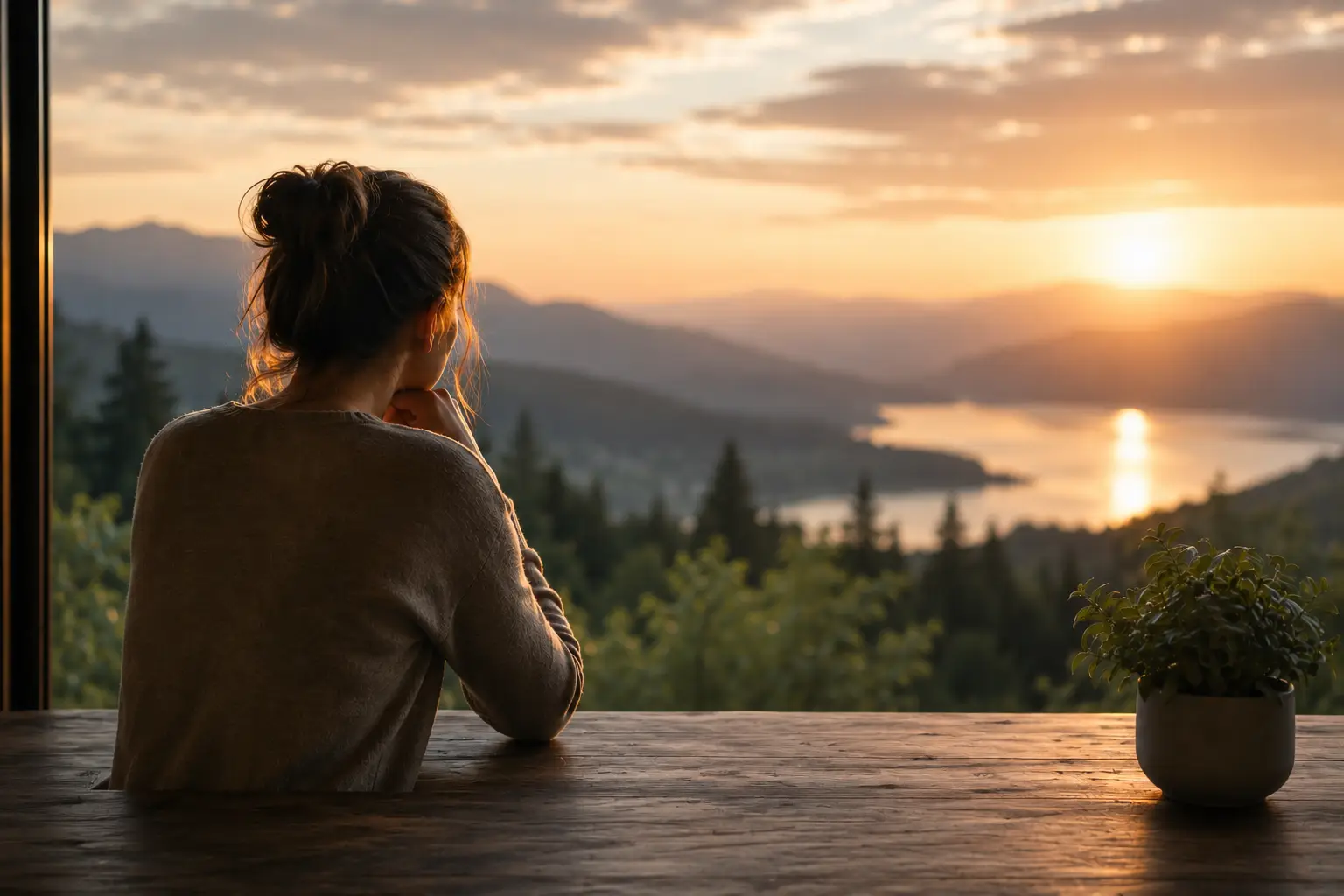 Person reflecting quietly while looking out a window, symbolizing the difference between gaining information and experiencing personal transformation through awareness.