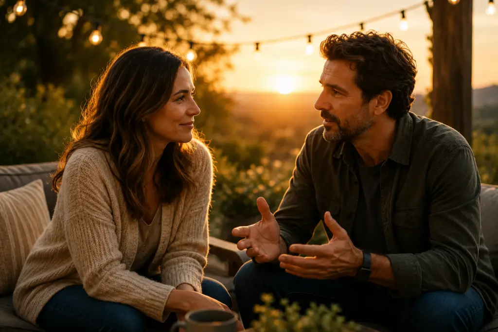 man and woman in warm conversation representing strong connection